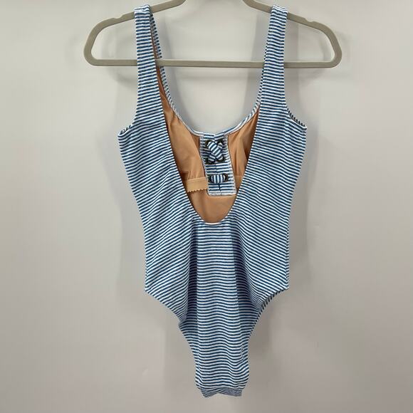 NWT J. Crew 4 Lace Up One Piece Swimsuit Faded Stripe Blue White AV281 - Picture 9 of 9